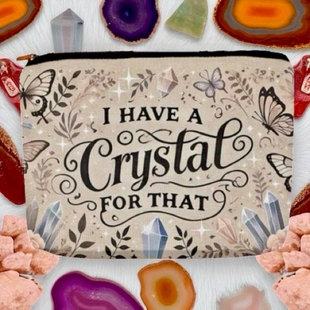 Beige Crystal ‘I Have A Crystal For That’ Essential Travel Cosmetic Bag